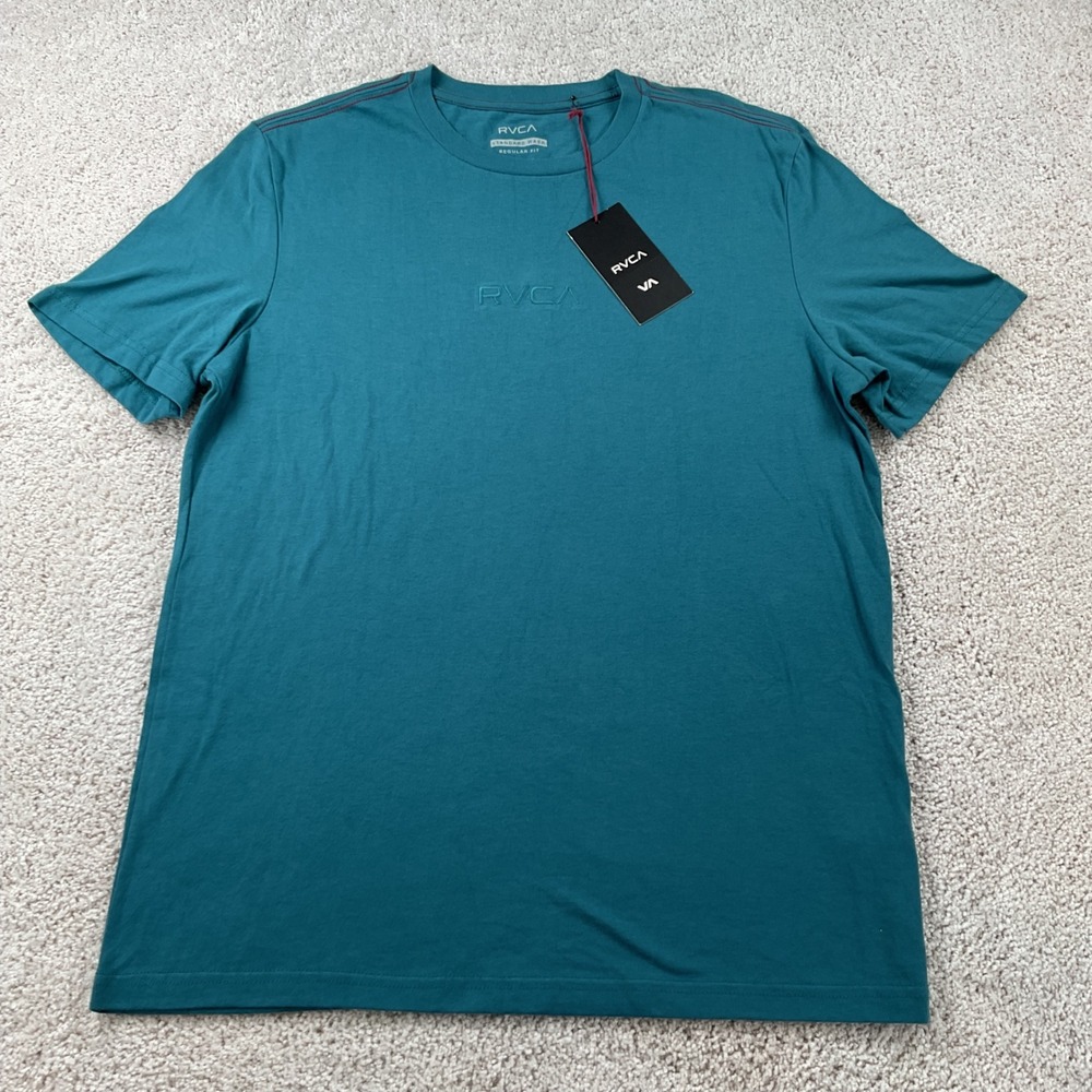 RVCA Mens T-Shirt Small Teal Blue Embroidered Logo Regular Fit AVYZT00214 NEW